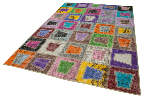 Kırk Yama Gri Patchwork Pamuk Yün El Dokuma Halısı 193x273 Agacan