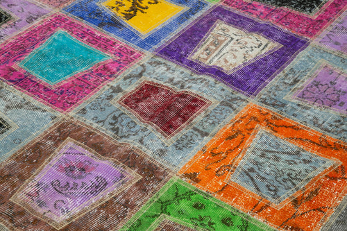 Kırk Yama Gri Patchwork Pamuk Yün El Dokuma Halısı 193x273 Agacan