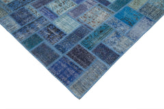 Kırk Yama Mavi Patchwork Pamuk Yün El Dokuma Halısı 200x298 Agacan