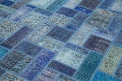 Kırk Yama Mavi Patchwork Pamuk Yün El Dokuma Halısı 200x298 Agacan