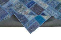 Kırk Yama Mavi Patchwork Pamuk Yün El Dokuma Halısı 200x298 Agacan
