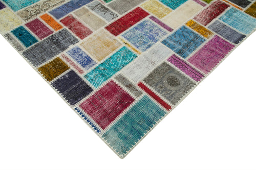 Kırk Yama Gri Patchwork Pamuk Yün El Dokuma Halısı 209x298 Agacan