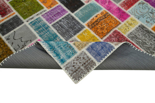 Kırk Yama Gri Patchwork Pamuk Yün El Dokuma Halısı 209x298 Agacan