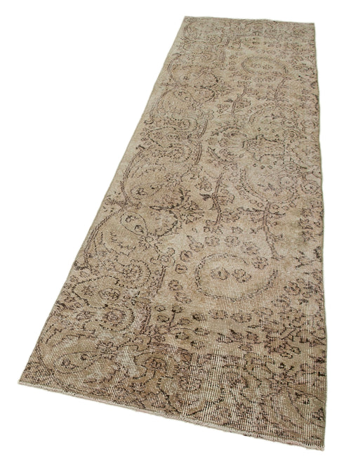Overdyed Vintage Bej Eskitme Pamuk Yün El Dokuma Halısı 83x290 Agacan