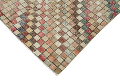 Checkered Kilim Bej Damalı Pamuk Yün El Dokuma Halısı 168x268 Agacan