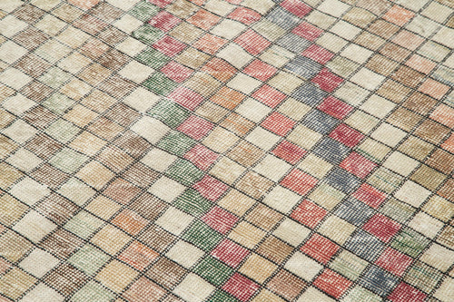 Checkered Kilim Bej Damalı Pamuk Yün El Dokuma Halısı 168x268 Agacan