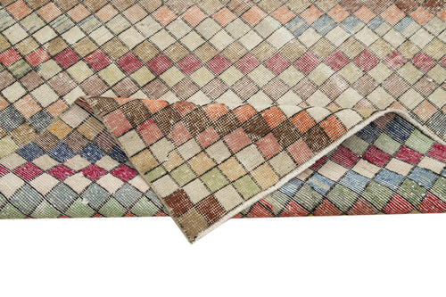 Checkered Kilim Bej Damalı Pamuk Yün El Dokuma Halısı 168x268 Agacan