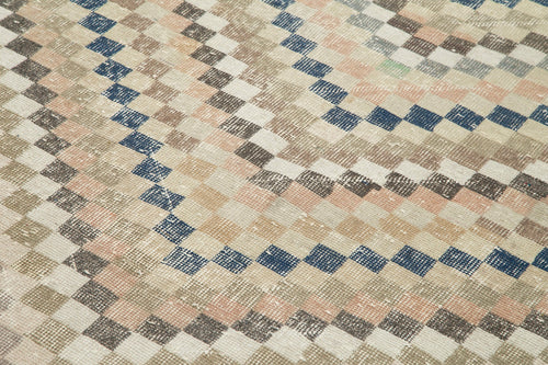 Checkered Kilim Bej Damalı Pamuk Yün El Dokuma Halısı 164x291 Agacan