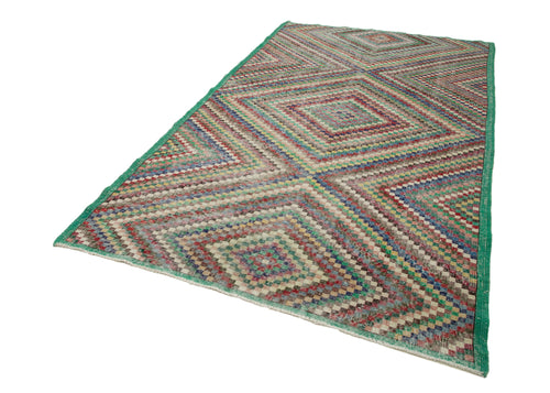 Checkered Kilim Beyaz Damalı Pamuk Yün El Dokuma Halısı 167x295 Agacan