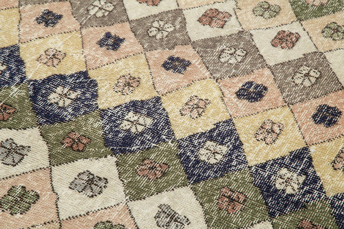 Checkered Kilim Bej Damalı Pamuk Yün El Dokuma Halısı 151x261 Agacan