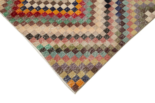 Checkered Kilim Beyaz Damalı Pamuk Yün El Dokuma Halısı 148x302 Agacan