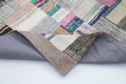 Kırk Yama Gri Patchwork Pamuk Yün El Dokuma Halısı 205x306 Agacan