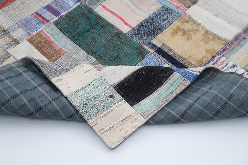 Kırk Yama Gri Patchwork Pamuk Yün El Dokuma Halısı 200x300 Agacan