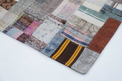 Kırk Yama Gri Patchwork Pamuk Yün El Dokuma Halısı 199x303 Agacan