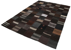 Kırk Yama Siyah Patchwork Pamuk Yün El Dokuma Halısı 201x302 Agacan