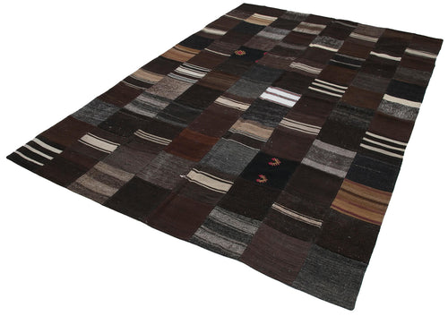 Kırk Yama Siyah Patchwork Pamuk Yün El Dokuma Halısı 201x302 Agacan