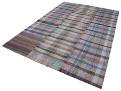 Kırk Yama Gri Patchwork Pamuk Yün El Dokuma Halısı 204x301 Agacan