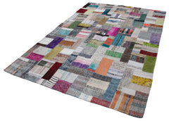 Kırk Yama Gri Patchwork Pamuk Yün El Dokuma Halısı 198x302 Agacan