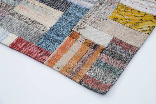 Kırk Yama Gri Patchwork Pamuk Yün El Dokuma Halısı 198x302 Agacan