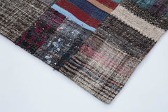 Kırk Yama Gri Patchwork Pamuk Yün El Dokuma Halısı 100x250 Agacan