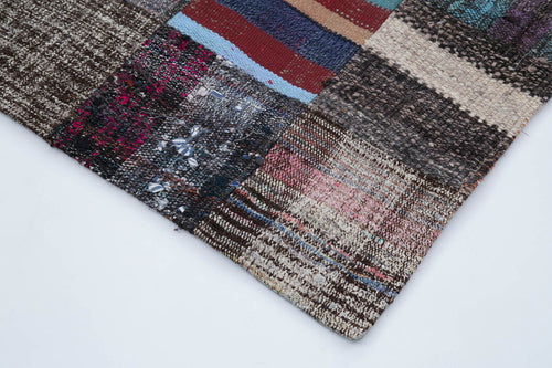 Kırk Yama Gri Patchwork Pamuk Yün El Dokuma Halısı 100x250 Agacan