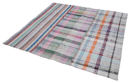 Kırk Yama Gri Patchwork Pamuk Yün El Dokuma Halısı 187x198 Agacan