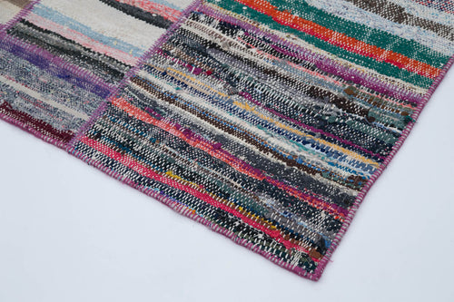 Kırk Yama Gri Patchwork Pamuk Yün El Dokuma Halısı 200x237 Agacan