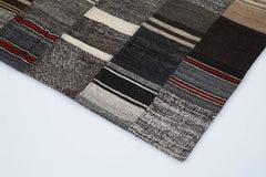 Kırk Yama Kahverengi Patchwork Pamuk Yün El Dokuma Halısı 170x242 Agacan