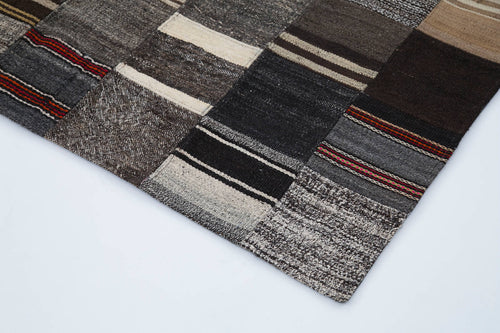 Kırk Yama Kahverengi Patchwork Pamuk Yün El Dokuma Halısı 170x242 Agacan