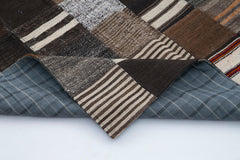 Kırk Yama Kahverengi Patchwork Pamuk Yün El Dokuma Halısı 170x242 Agacan