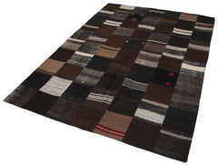 Kırk Yama Kahverengi Patchwork Pamuk Yün El Dokuma Halısı 170x240 Agacan