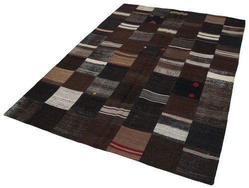 Kırk Yama Kahverengi Patchwork Pamuk Yün El Dokuma Halısı 170x240 Agacan