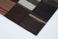 Kırk Yama Kahverengi Patchwork Pamuk Yün El Dokuma Halısı 170x240 Agacan