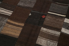 Kırk Yama Kahverengi Patchwork Pamuk Yün El Dokuma Halısı 170x240 Agacan