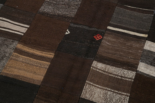 Kırk Yama Kahverengi Patchwork Pamuk Yün El Dokuma Halısı 170x240 Agacan