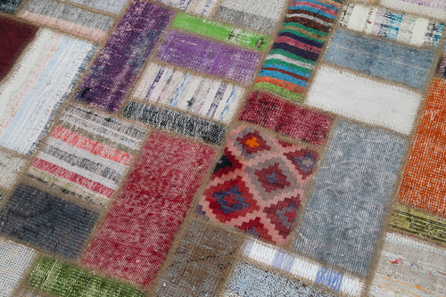 Kırk Yama Gri Patchwork Pamuk Yün El Dokuma Halısı 170x235 Agacan