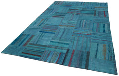 Kırk Yama Turkuaz Patchwork Pamuk Yün El Dokuma Halısı 203x308 Agacan