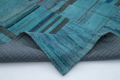 Kırk Yama Turkuaz Patchwork Pamuk Yün El Dokuma Halısı 203x308 Agacan
