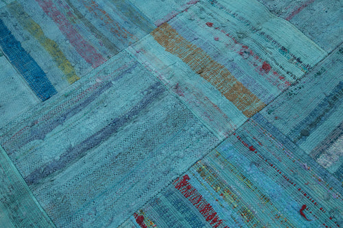 Kırk Yama Turkuaz Patchwork Pamuk Yün El Dokuma Halısı 203x308 Agacan