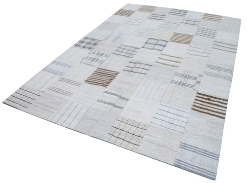 Kırk Yama Bej Patchwork Pamuk Yün El Dokuma Halısı 204x300 Agacan