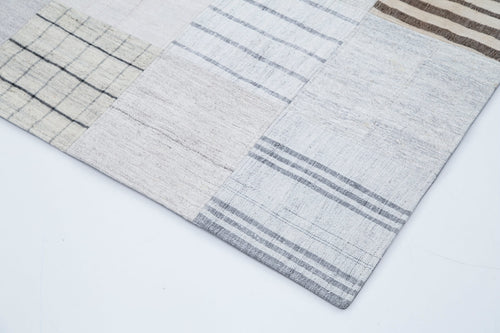 Kırk Yama Bej Patchwork Pamuk Yün El Dokuma Halısı 204x300 Agacan