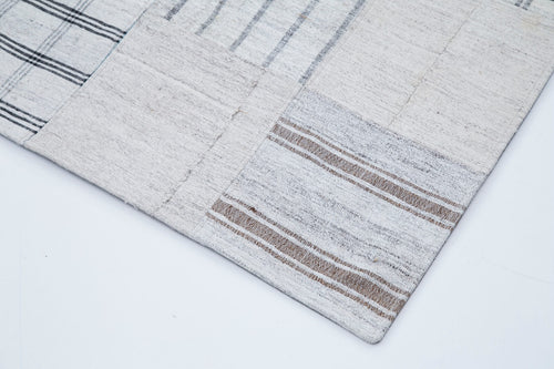 Kırk Yama Bej Patchwork Pamuk Yün El Dokuma Halısı 203x300 Agacan