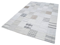 Kırk Yama Bej Patchwork Pamuk Yün El Dokuma Halısı 203x300 Agacan