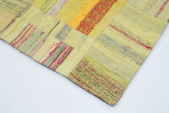 Kırk Yama Sarı Patchwork Pamuk Yün El Dokuma Halısı 204x298 Agacan