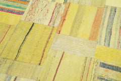 Kırk Yama Sarı Patchwork Pamuk Yün El Dokuma Halısı 204x298 Agacan