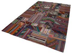 Kırk Yama Kırmızı Patchwork Pamuk Yün El Dokuma Halısı 202x301 Agacan