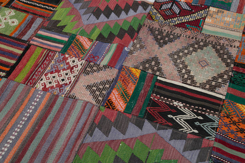 Kırk Yama Kırmızı Patchwork Pamuk Yün El Dokuma Halısı 202x301 Agacan