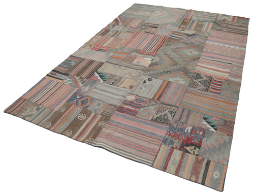 Kırk Yama Bej Patchwork Pamuk Yün El Dokuma Halısı 202x301 Agacan