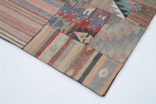 Kırk Yama Bej Patchwork Pamuk Yün El Dokuma Halısı 202x301 Agacan