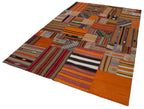 Kırk Yama Turuncu Patchwork Pamuk Yün El Dokuma Halısı 202x300 Agacan